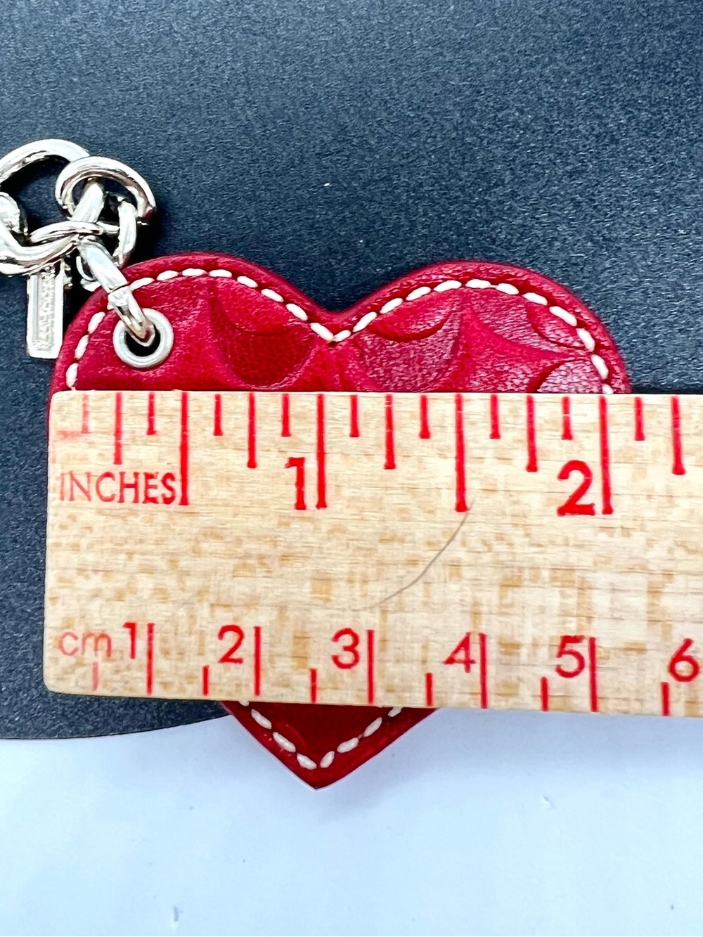 Coach Vintage Red Leather Embossed Signature Heart Key Fob Bag Charm - Picture 11 of 13